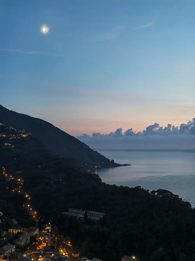 The coast and village lights at dusk